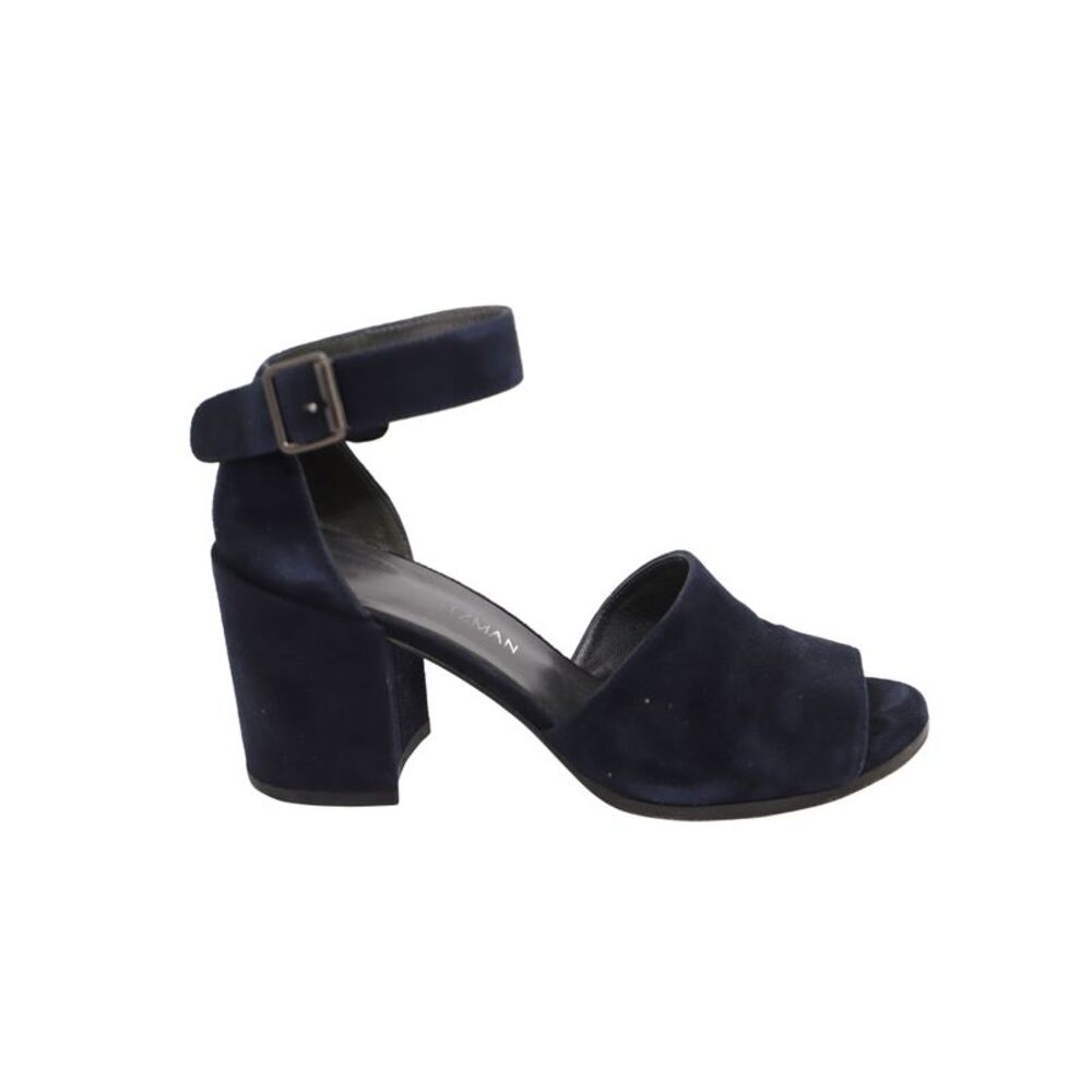 Stuart Weitzman Soho Gal Block Sandals in Navy Blue Suede